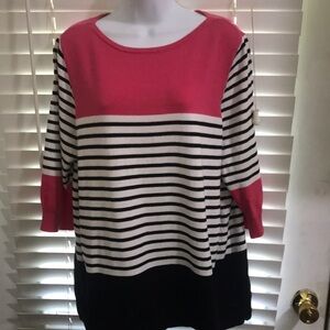 Chaps Pink and Black 3/4 Sleeve Blouse
